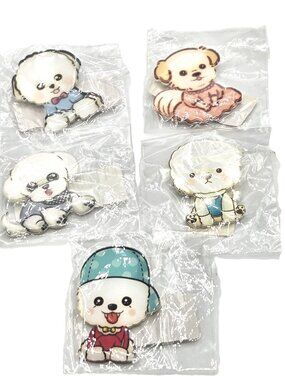 Comic Dogs 5 Pin Brooch  Assorted Breeds K-9s Plastic Small 1.5"  #8